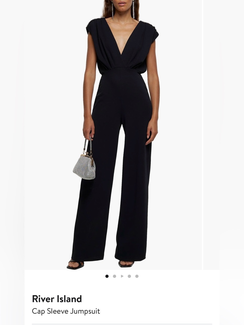 River Island Black Wide-Leg V-Neck Jumpsuit new without tags
